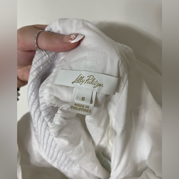 Lilly Pulitzer Tiana Babydoll White Ruffle Sleeve Women's Top - Picture 6 of 7
